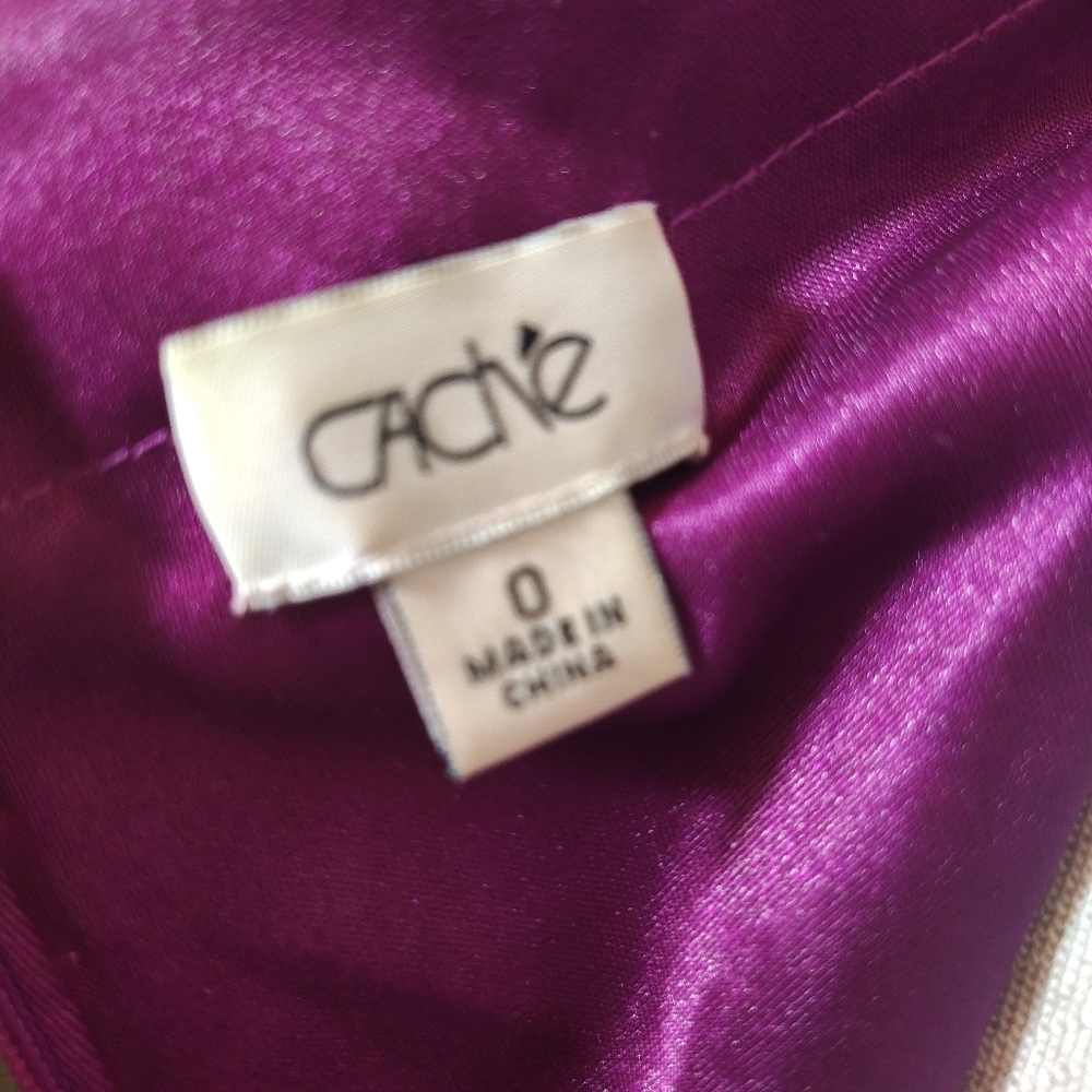 Cache Designer Sheath Dress,One Shoulder Purple, Jeweled Beads, Leg Slit, Long 0 - Picture 2 of 16